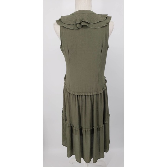 3/$25 Cupio High Low Dress S Ruffle Trim Lace Up V Neck A Line Green NWT - Picture 2 of 13